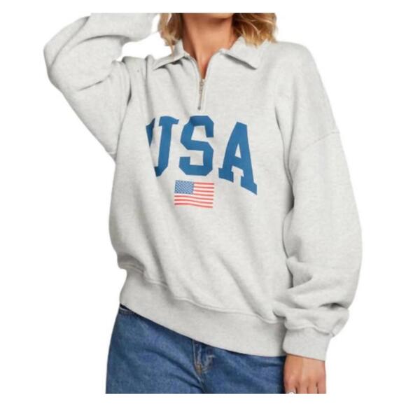 Chaser Tops - Chaser USA Half-Zip Sweatshirt with Flag Graphic